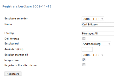 Registrera in